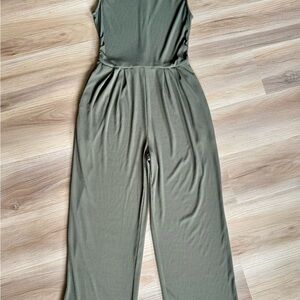 Pretty Garden Olive Green Ribbed Wide Leg Jumpsuit Size M